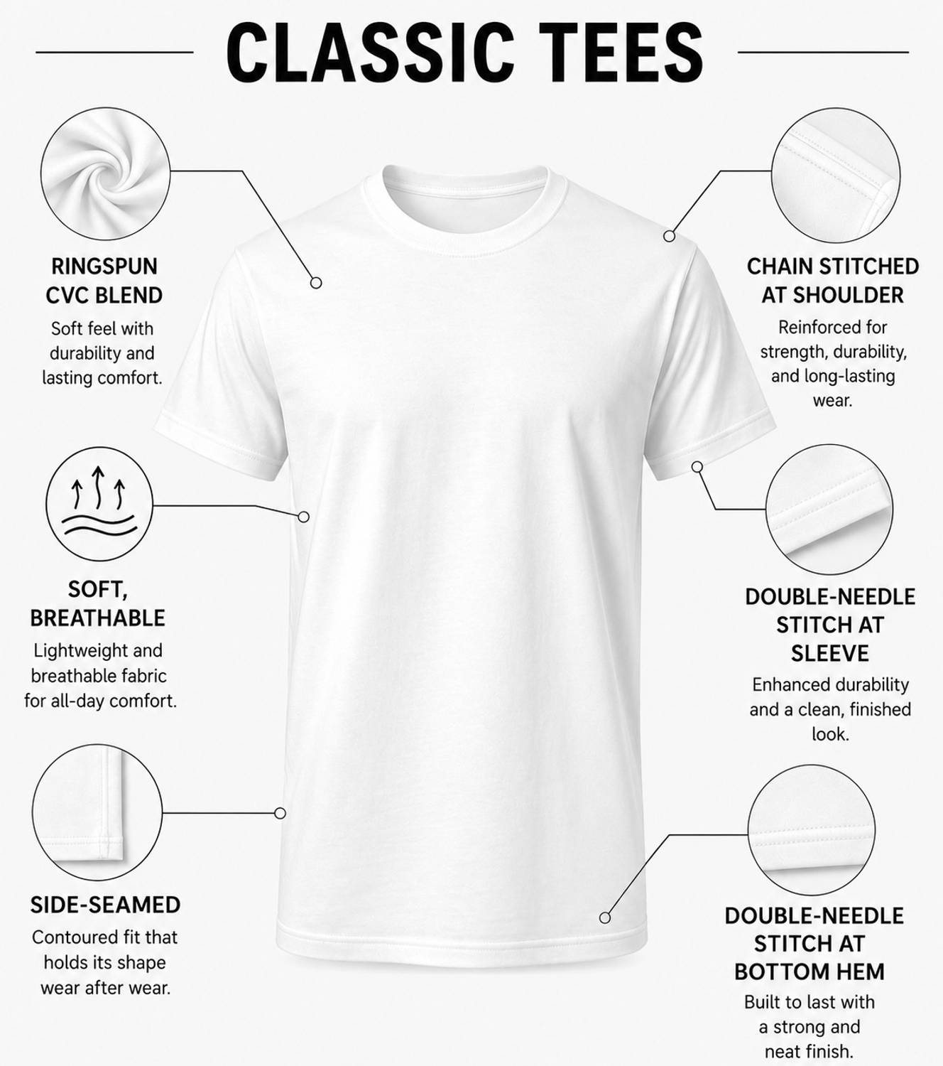 CLASSIC Men White Round Neck T-Shirt - Image 2