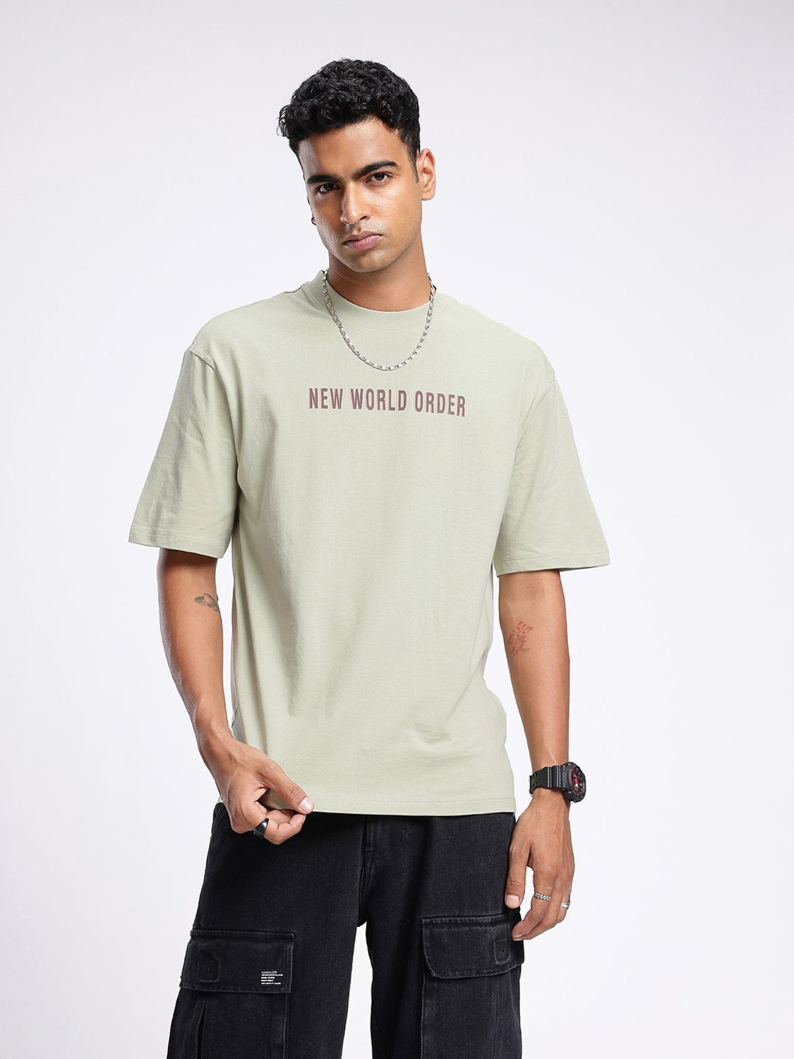 Image of Glitchez Printed Men Round Neck Green T-Shirt