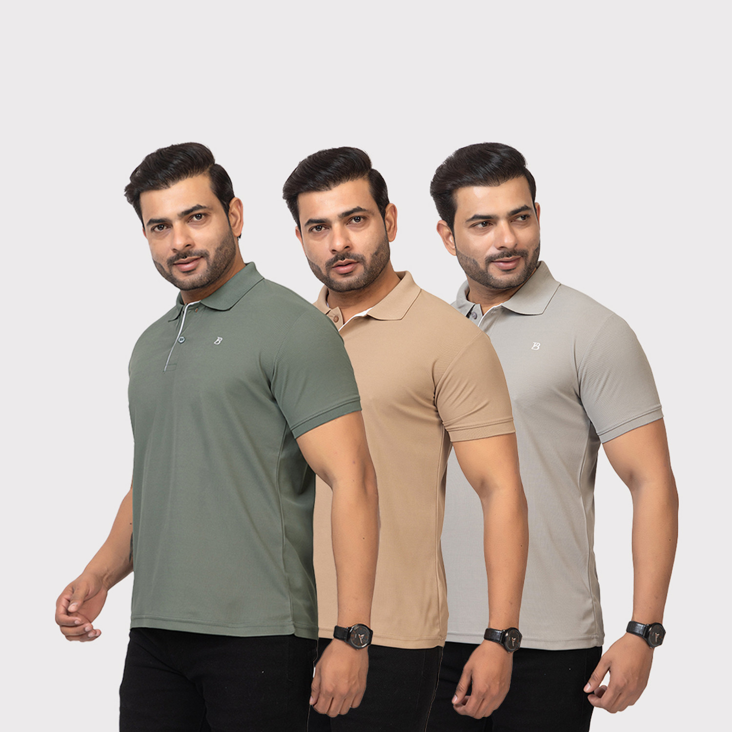 Image of TWEUNBOY Solid Men Polo Neck Multicolor T-Shirt