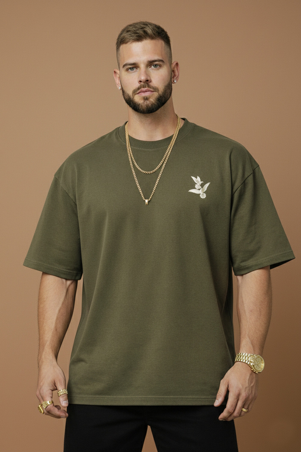 Image of Roadster Graphic Print Men Round Neck Dark Green T-Shirt