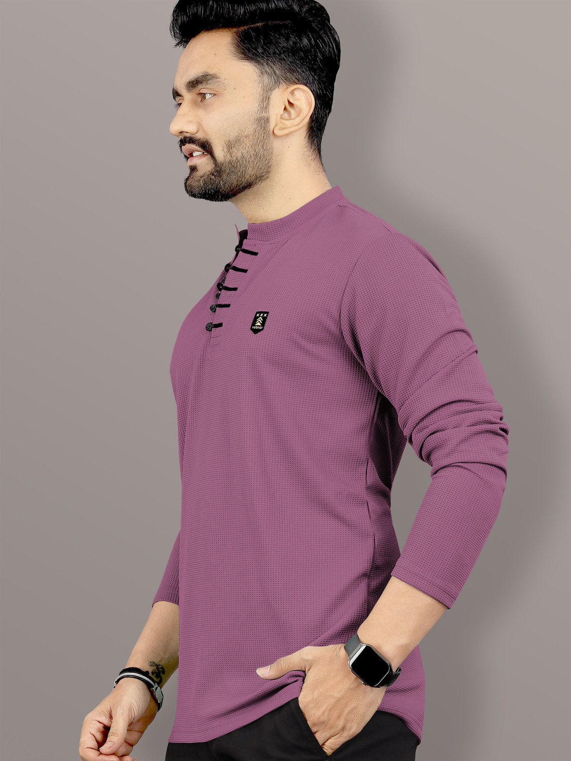 Image of VeBNoR Self Design Men Polo Neck Purple T-Shirt