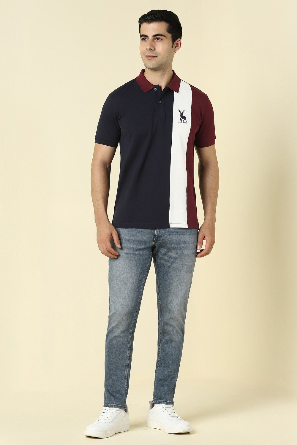 Image of Allen Solly Colorblock Men Polo Neck Dark Blue T-Shirt