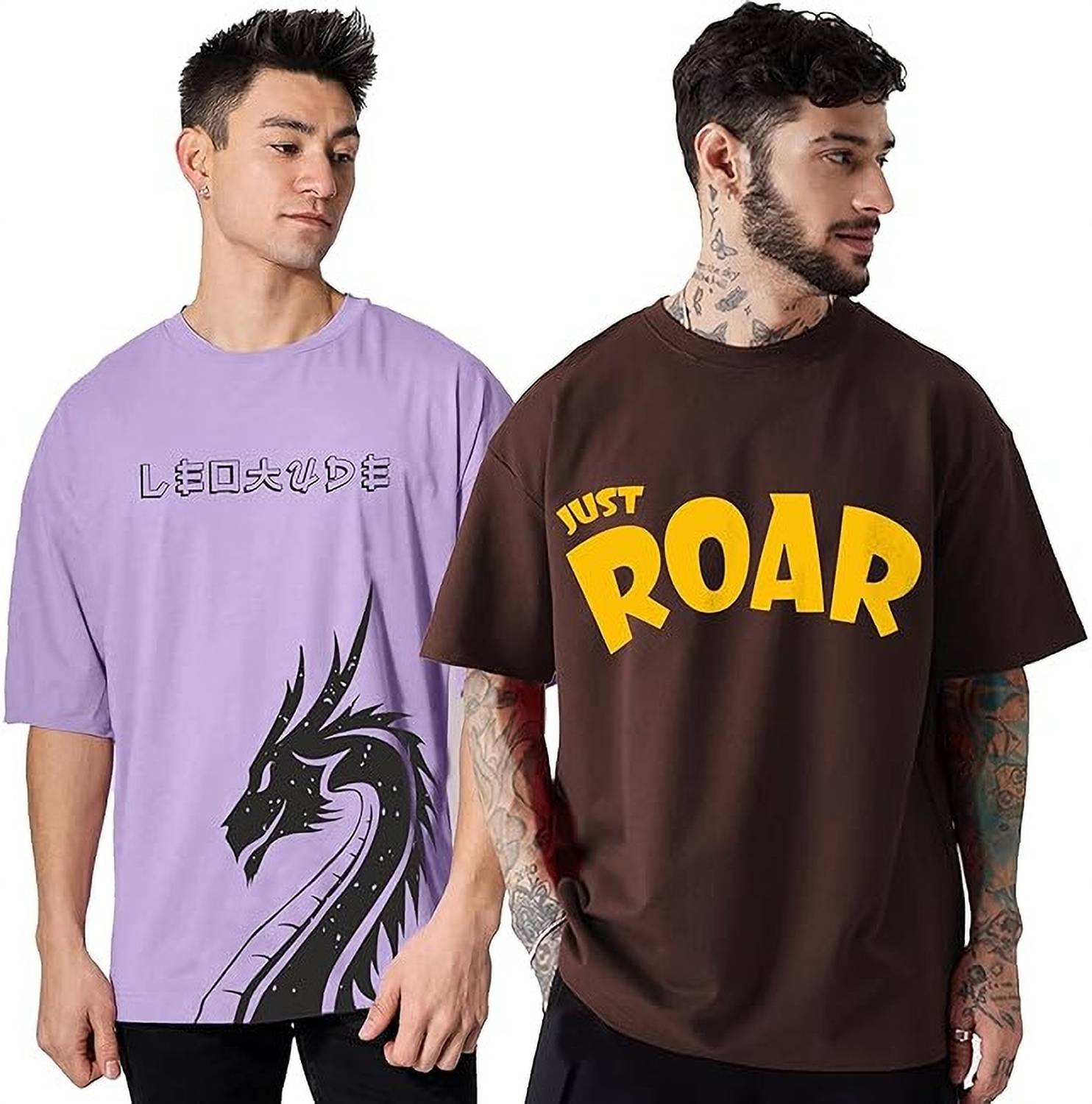 Leotude Pack of 2 Men Printed Round Neck Cotton Blend Multicolor