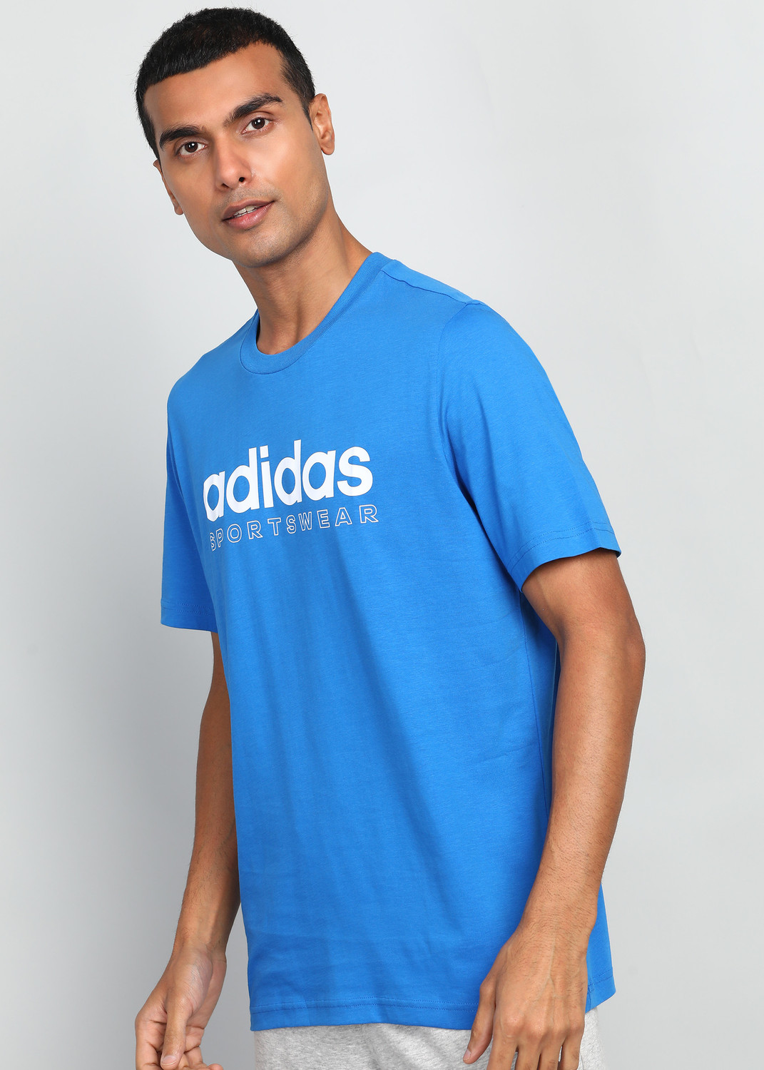 Image of ADIDAS Printed Men Round Neck Blue T-Shirt