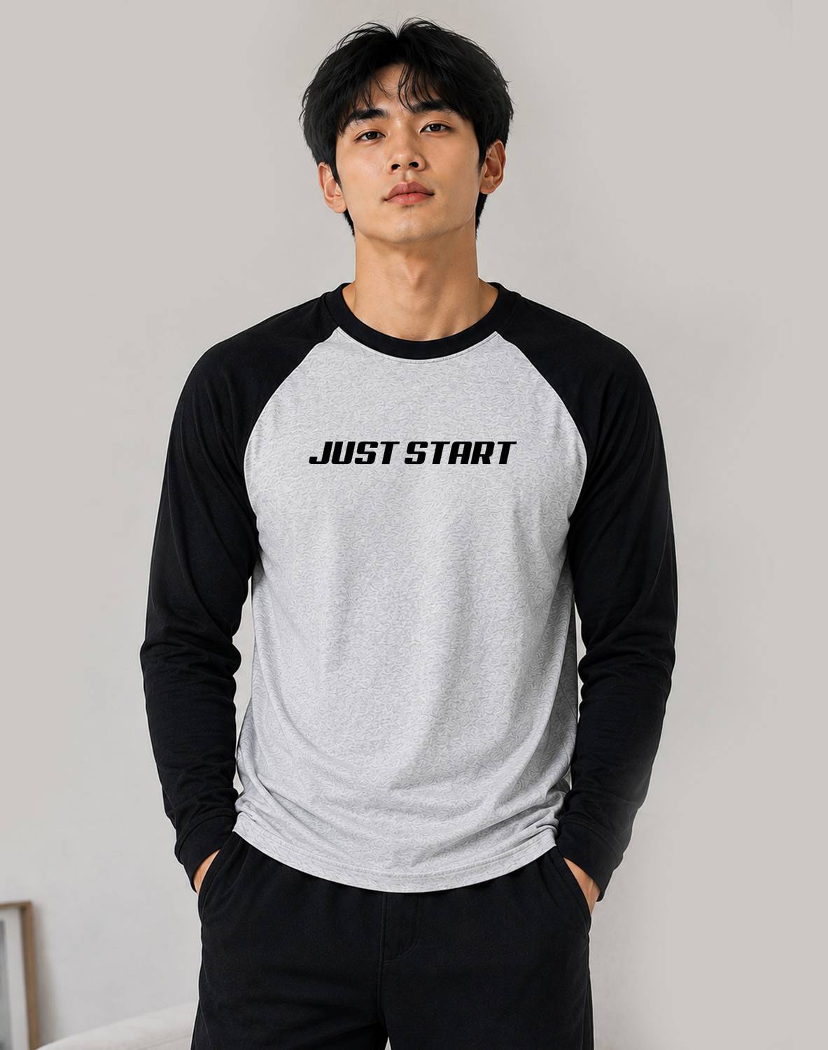 JUST START Grey, Black Men Round Neck T-Shirt - Image 1