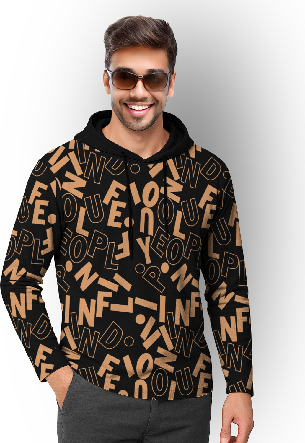 Image of TRIPR Printed Men Hooded Neck Black, Beige T-Shirt