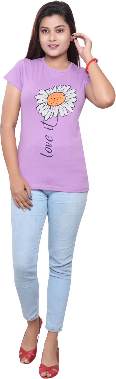 Image of VEERAA CLOTHING Printed Women Round Neck Multicolor T-Shirt