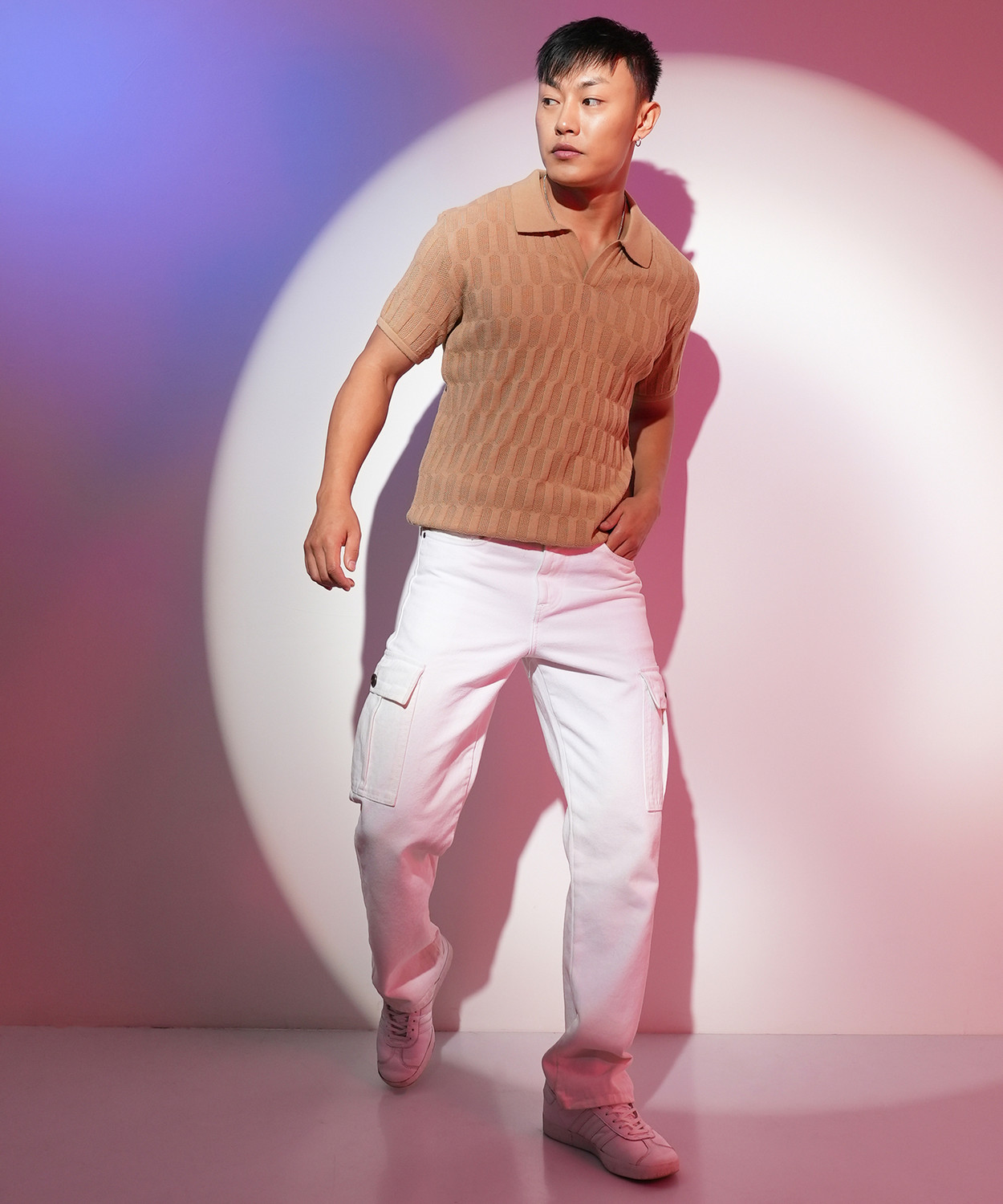 Image of CAHOOT Self Design Men Polo Neck Brown T-Shirt