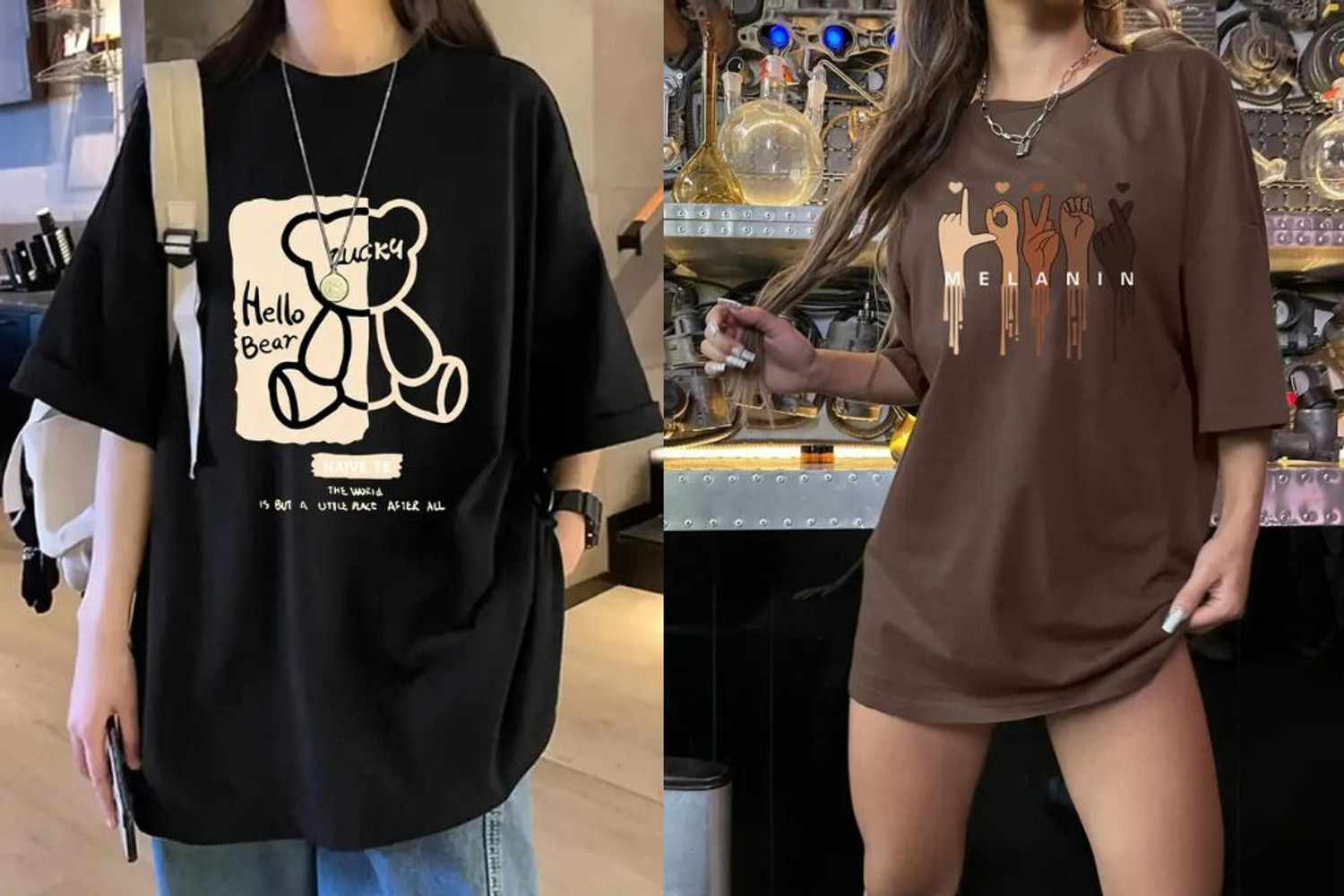 Image of watto Graphic Print, Typography Women Round Neck Black, Brown T-Shirt