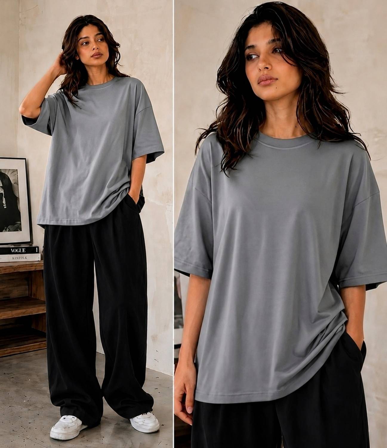 CAELRIDGE Solid Women Round Neck Grey T-Shirt