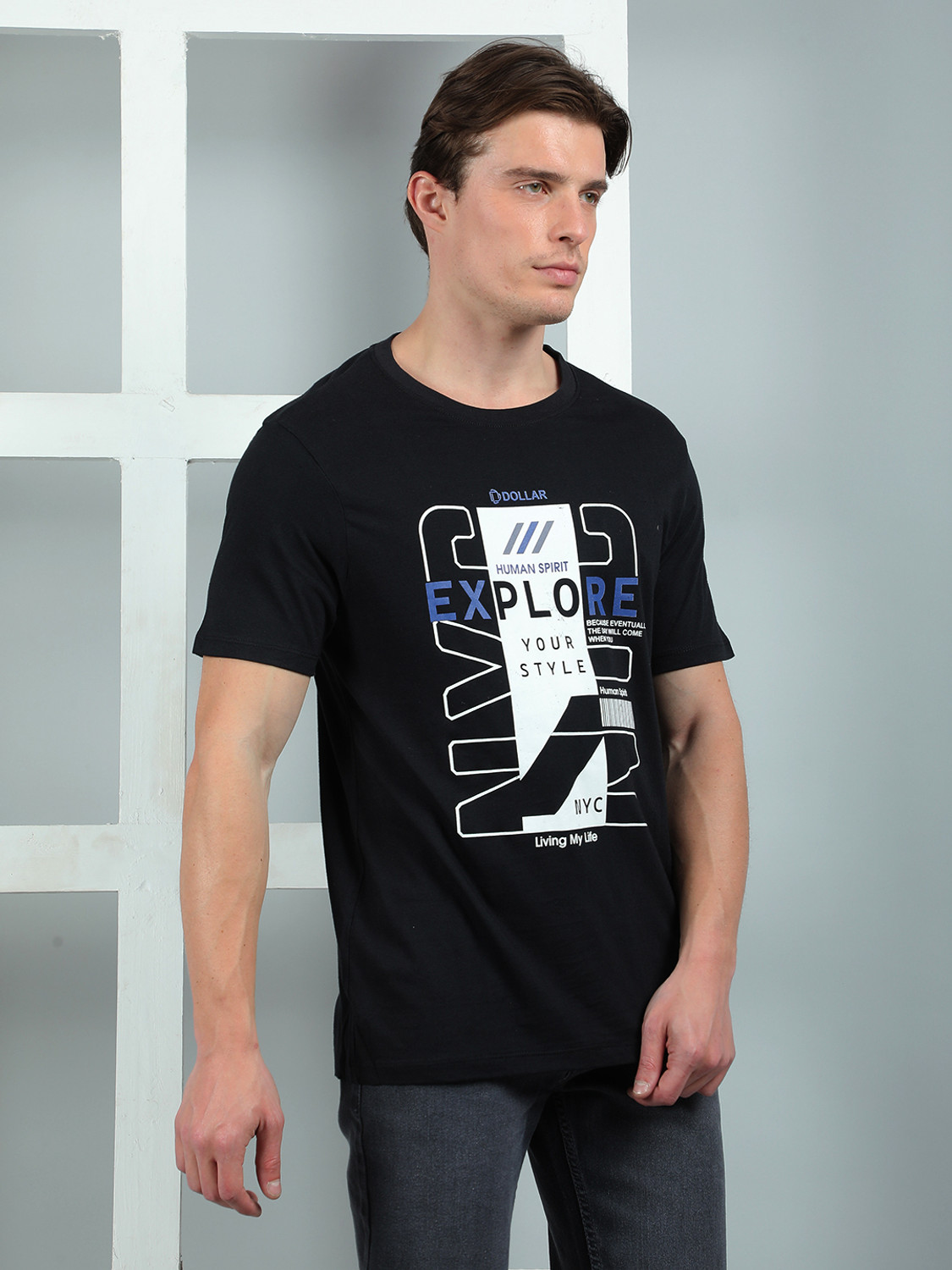Image of Dollar Printed Men Round Neck Multicolor T-Shirt