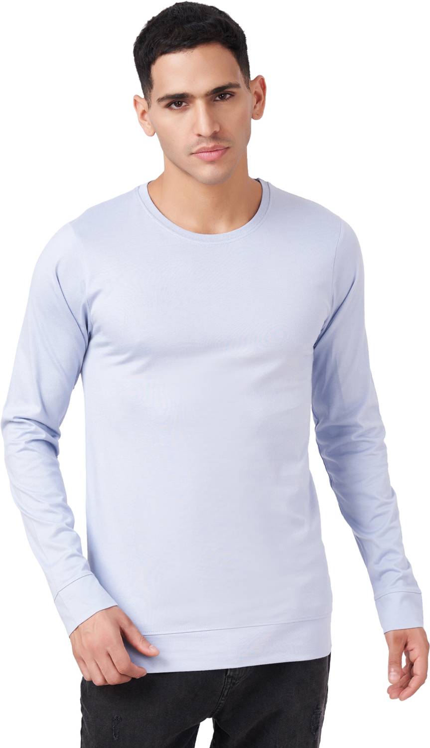 Zulements Men Solid Round Neck Pure Cotton Blue T-Shirt