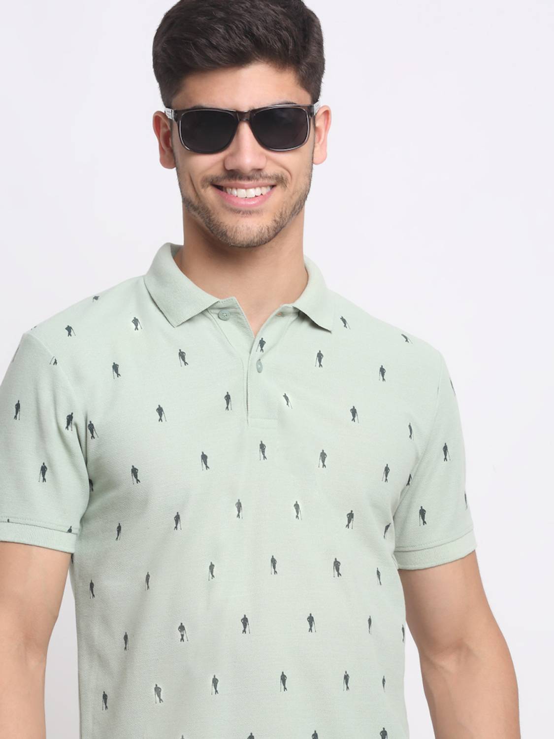 Affordable AF Printed Men Polo Neck Light Green T-Shirt