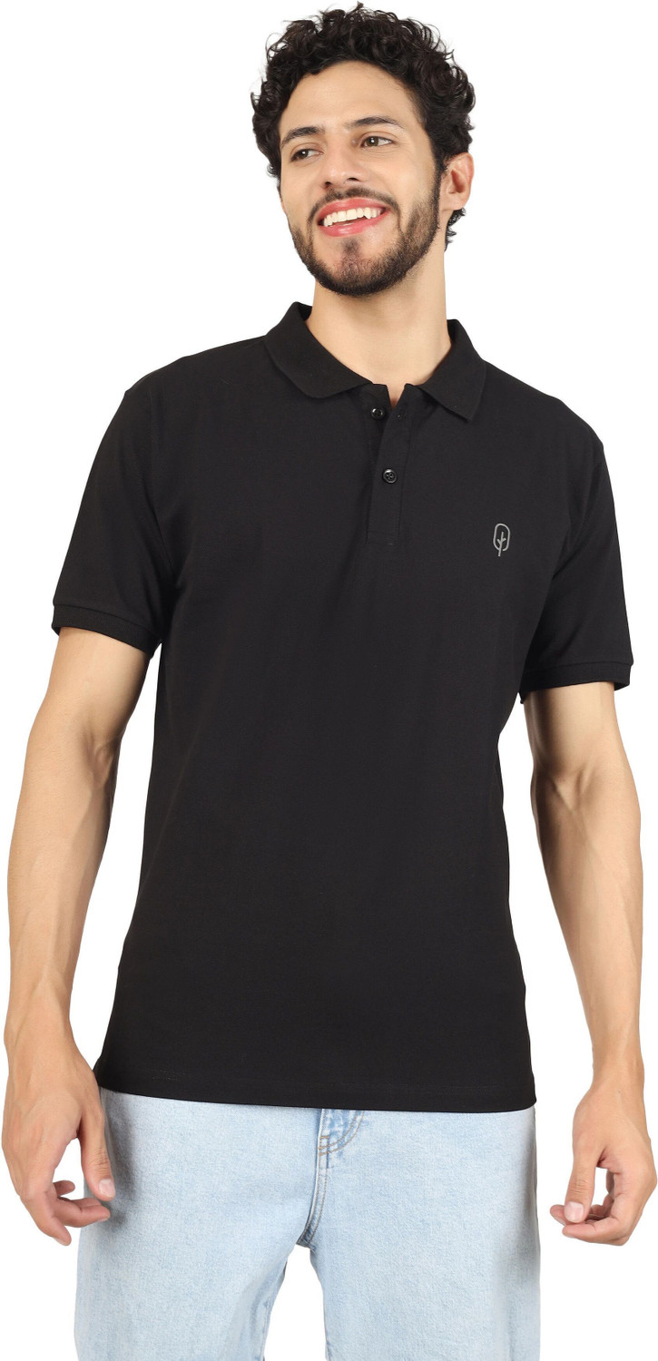 Image of BlueFicus Solid Men Polo Neck Black T-Shirt