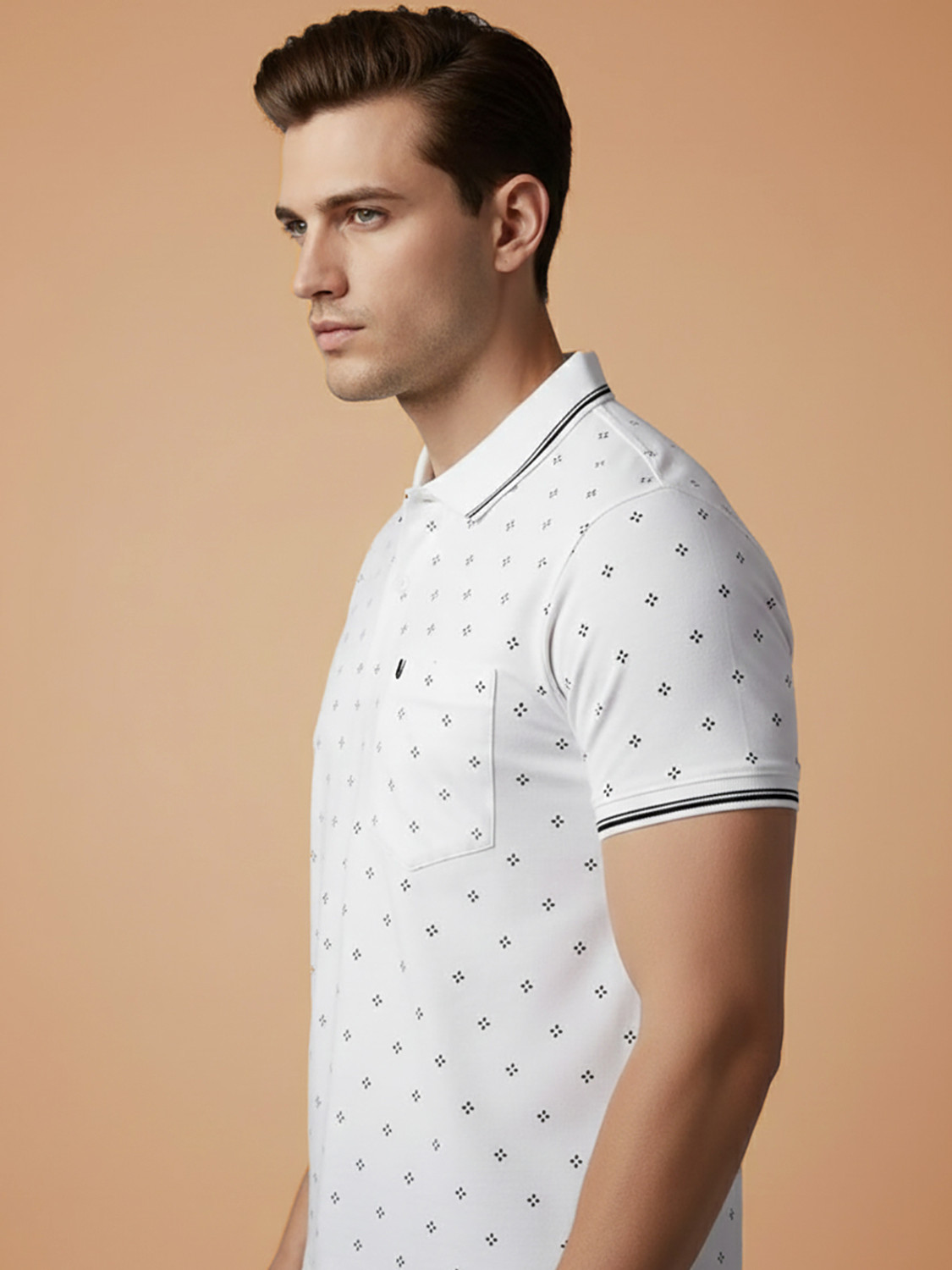 Image of UNIBERRY Printed Men Polo Neck White T-Shirt