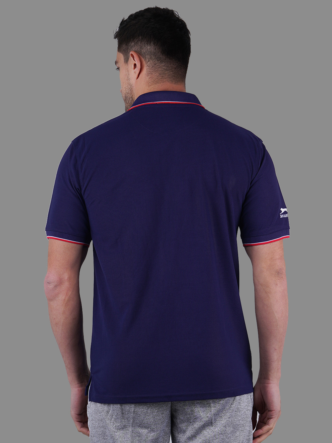 Image of Shiv Naresh Self Design Men Polo Neck Navy Blue T-Shirt