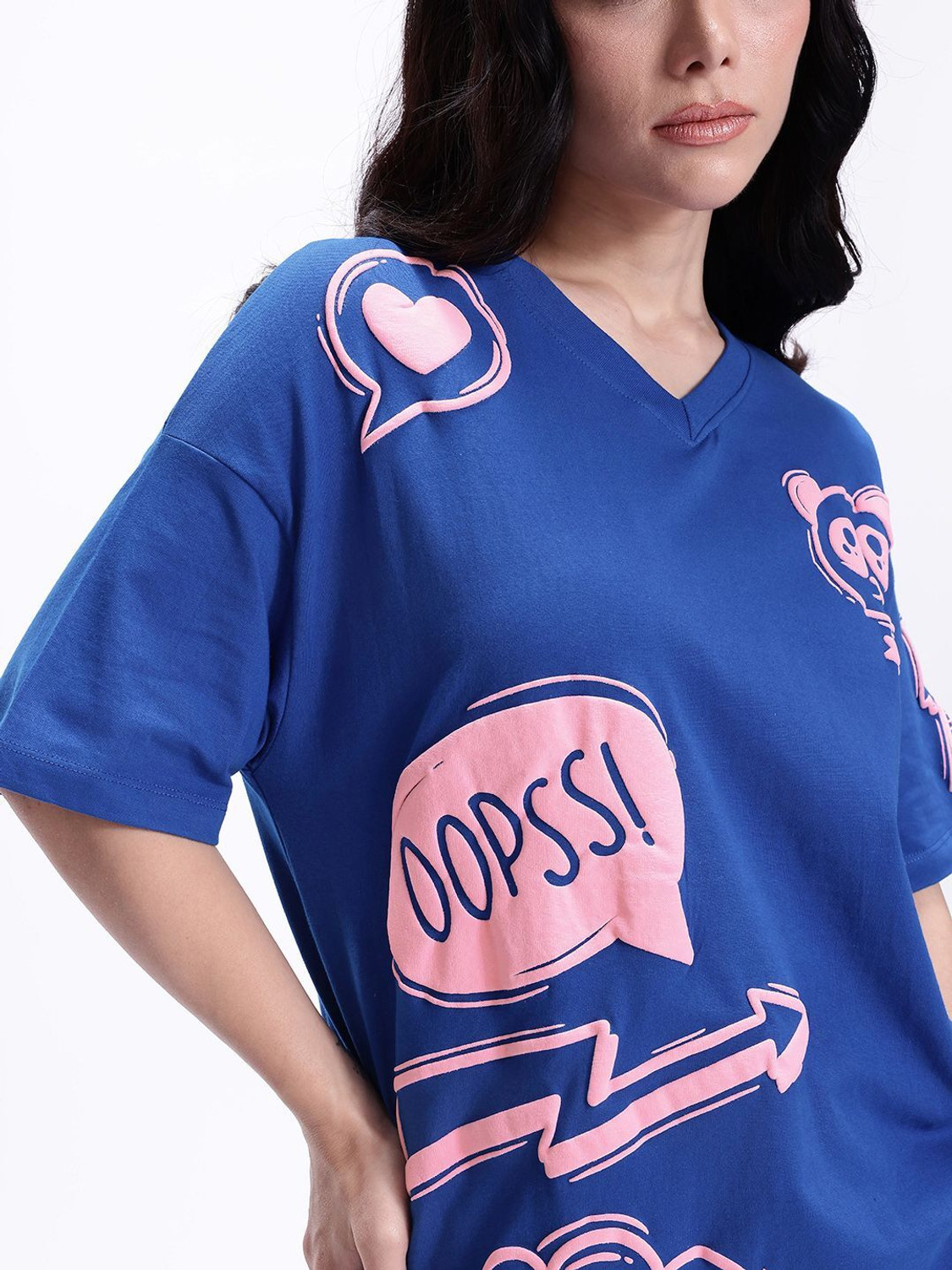 Image of Kook N Keech Printed Women Round Neck Blue T-Shirt