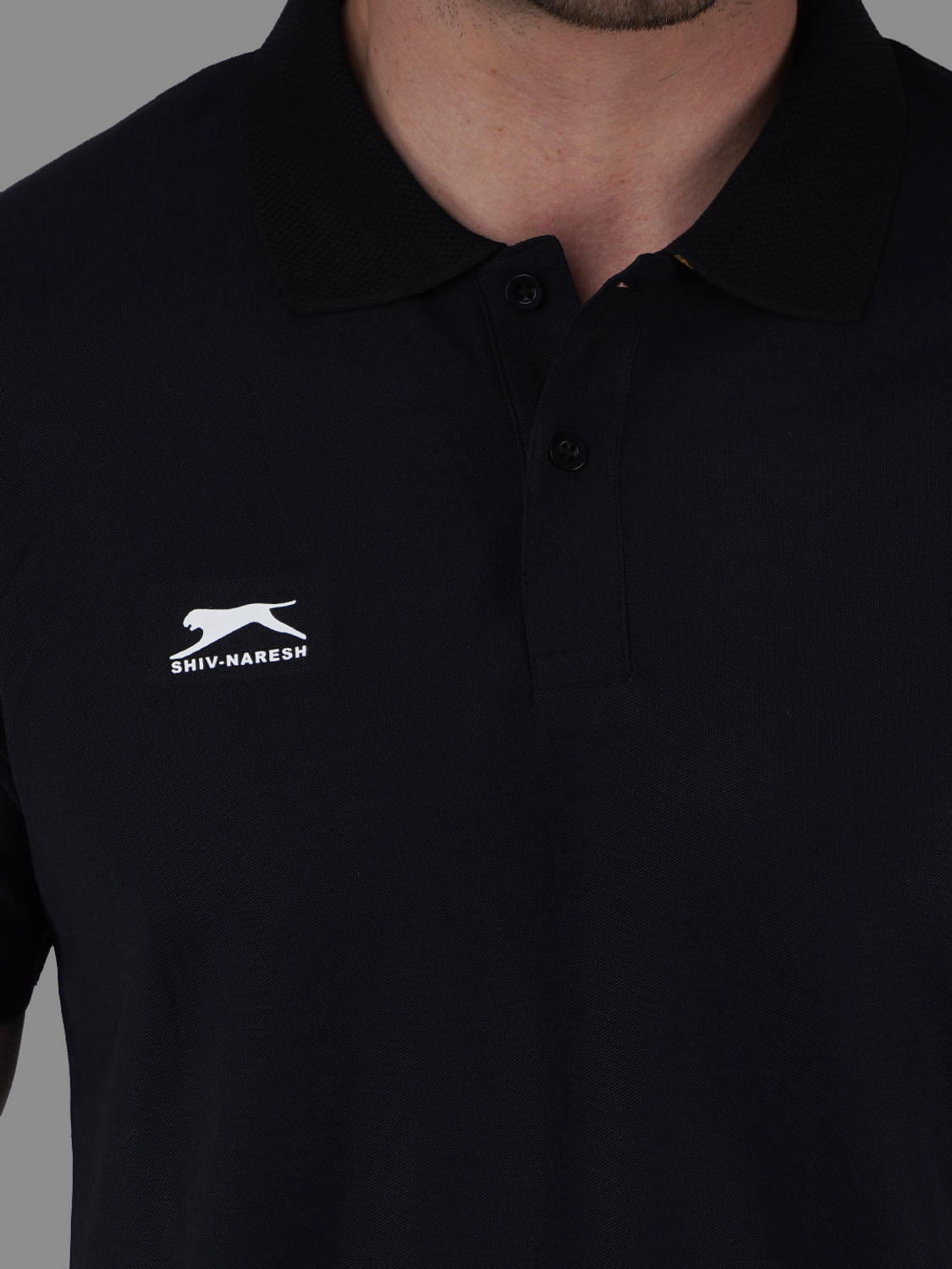 Image of Shiv Naresh Self Design Men Polo Neck Black T-Shirt