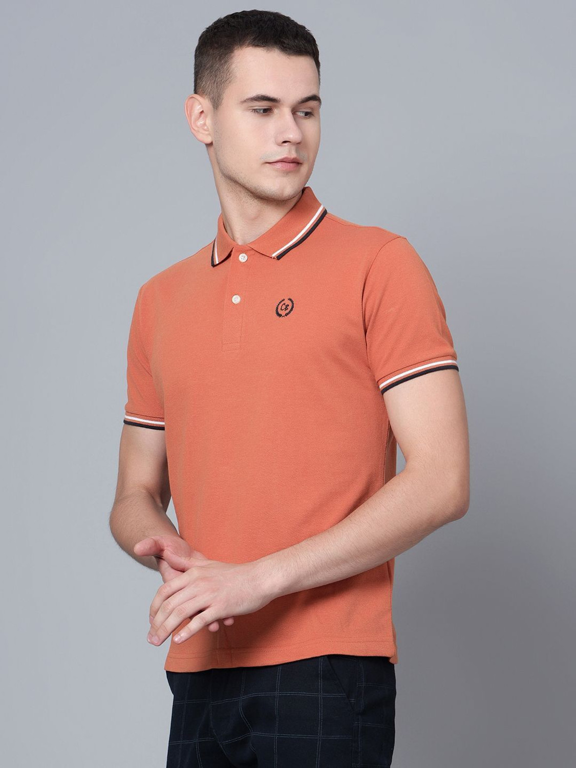 Image of CANTABIL Solid Men Polo Neck Brown T-Shirt