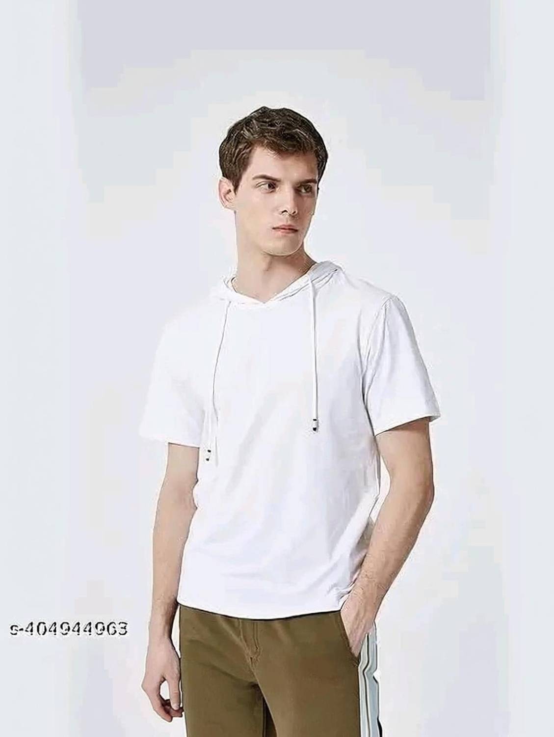 AIOUE Solid Men Hooded Neck White T-Shirt
