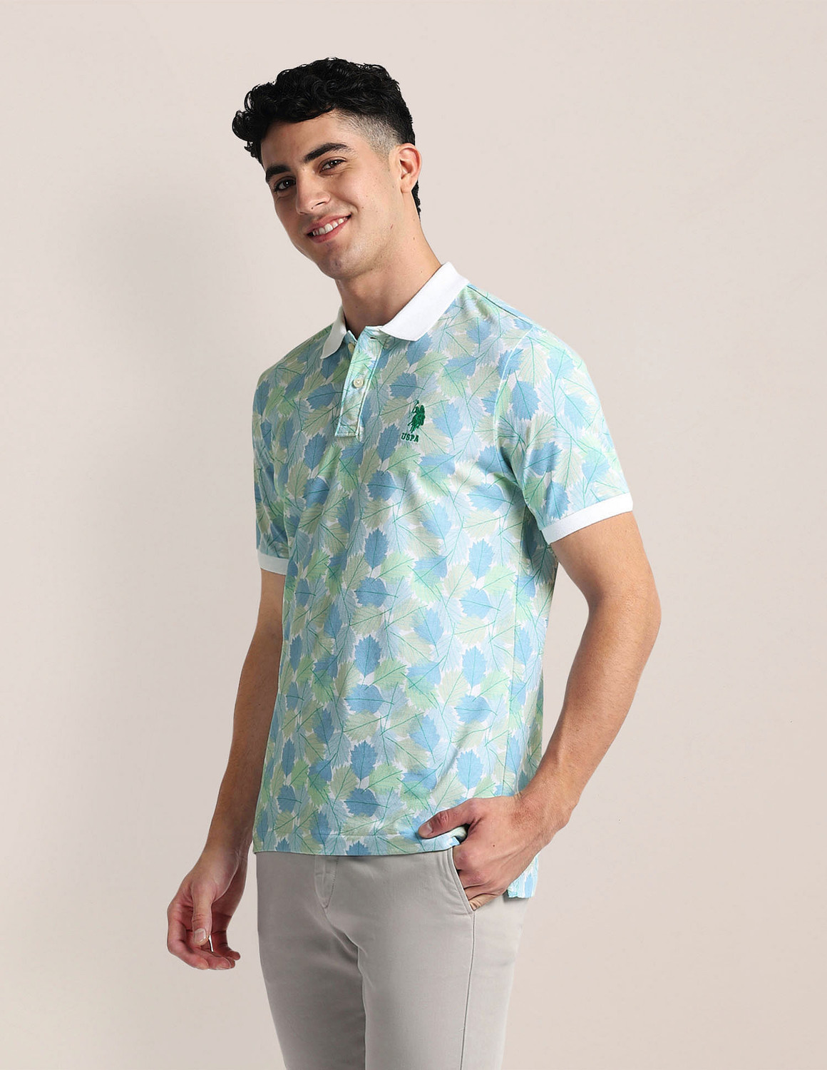 Image of U.S. POLO ASSN. Printed Men Polo Neck Blue T-Shirt