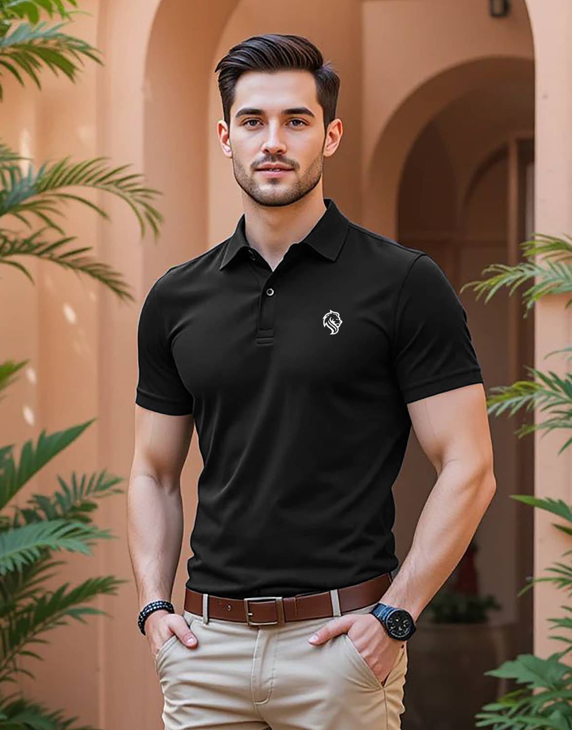 Amaran Printed Men Polo Neck Black T-Shirt