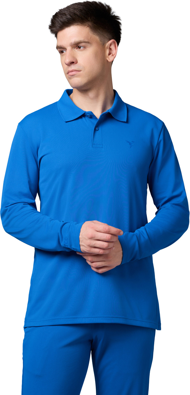 Image of TECHNOSPORT Solid Men Polo Neck Blue T-Shirt