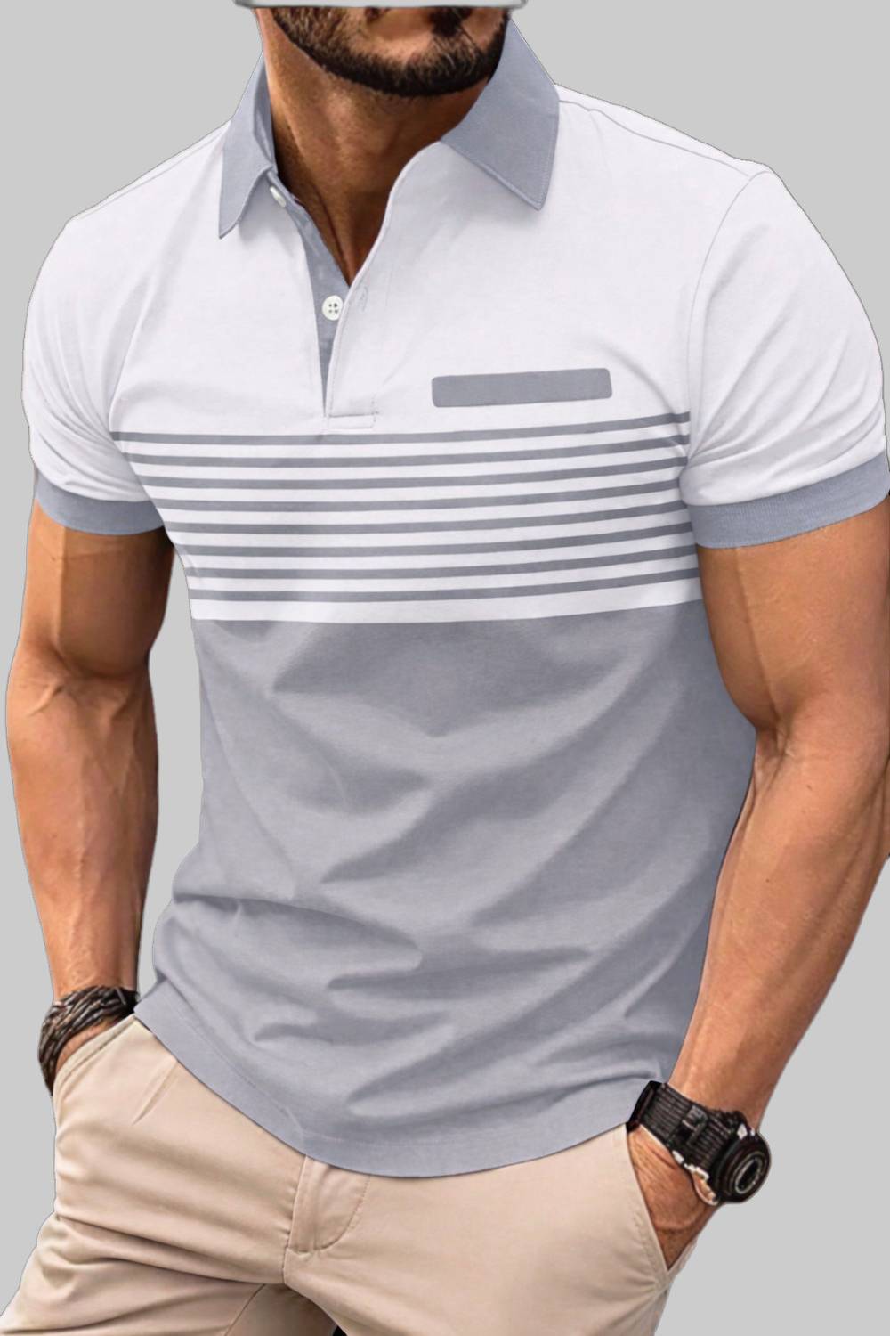 TAZO Printed Men Polo Neck Grey, White T-Shirt