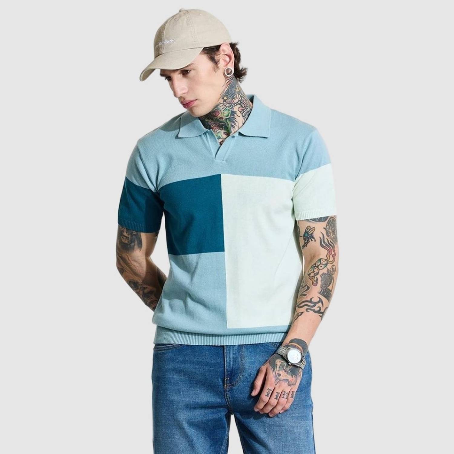Snitch Men Polo Neck Light Blue T-Shirt - Image 2