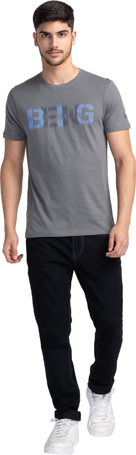 Image of BEING HUMAN Typography Men Round Neck Green T-Shirt