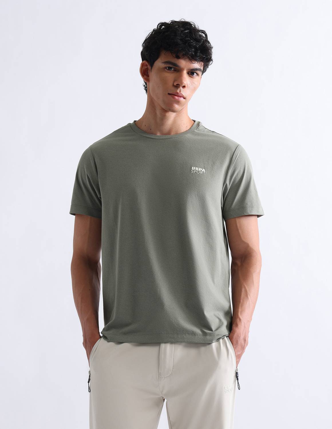 U.S. POLO ASSN. Men Solid Round Neck Polyester Green T-Shirt