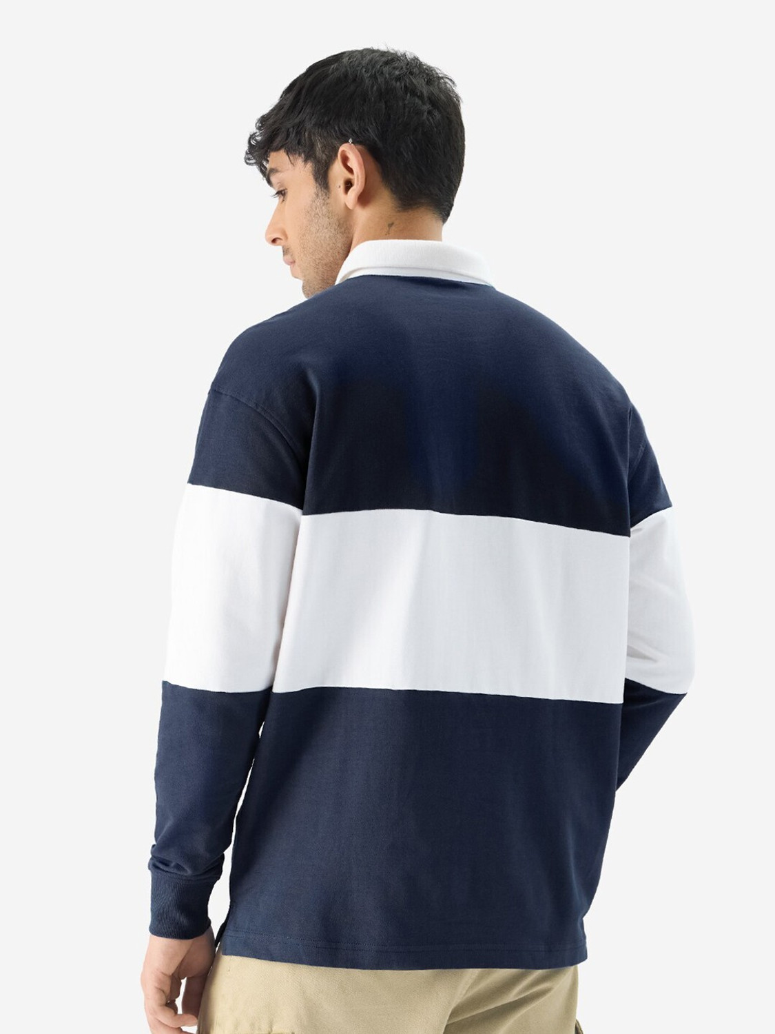 Image of METRONAUT Cartoon, Colorblock Men Polo Neck Navy Blue, White T-Shirt