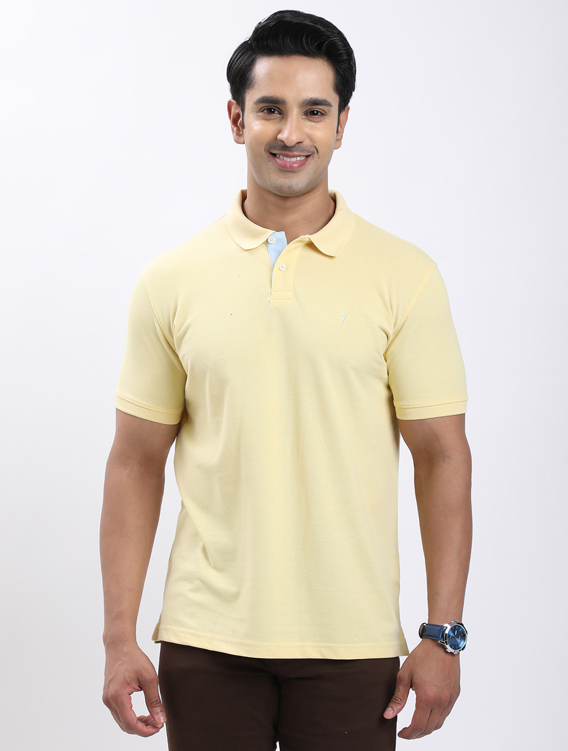 Image of INDIAN TERRAIN Solid Men Polo Neck Yellow T-Shirt