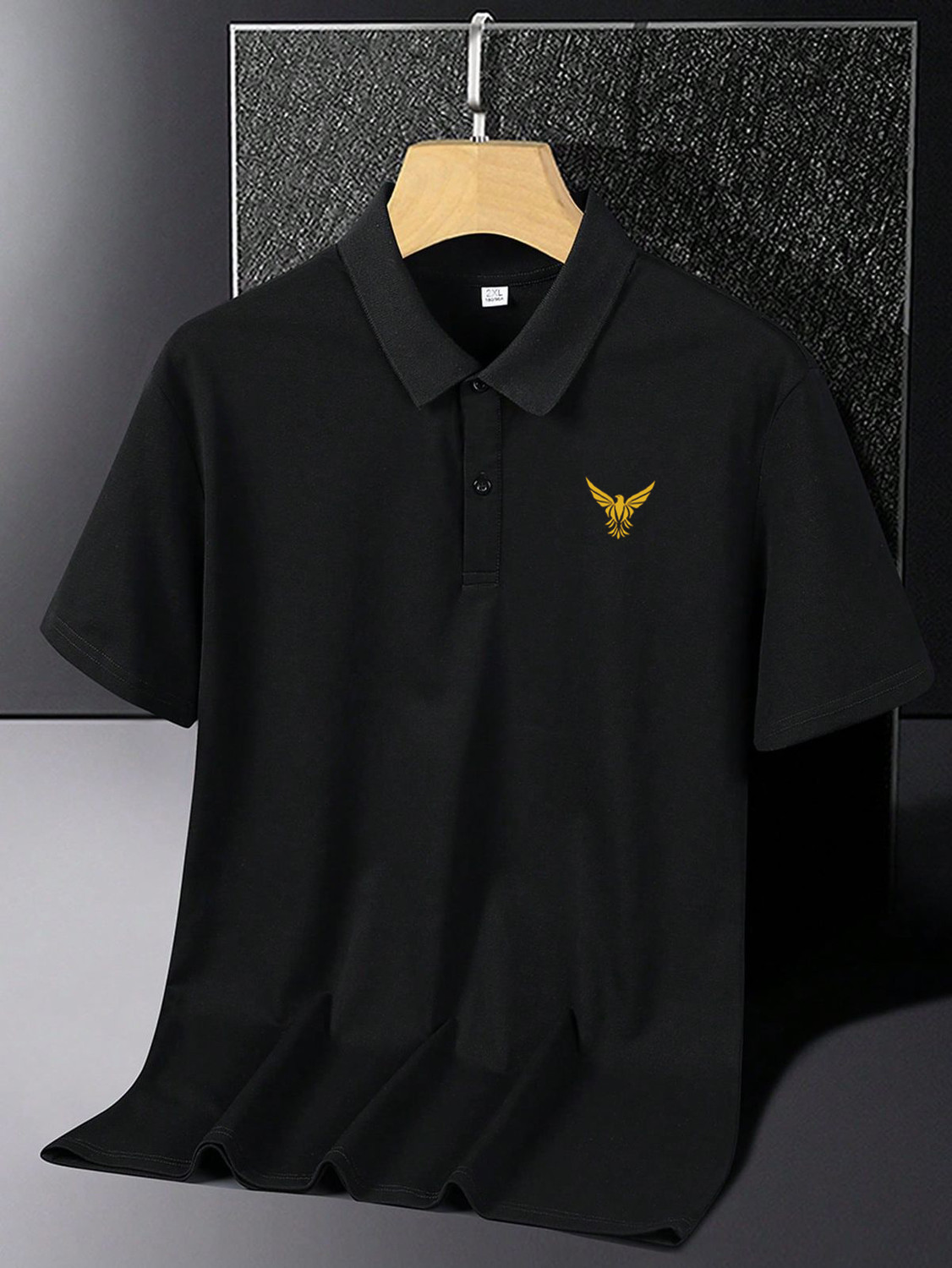 Image of Amaran Printed Men Polo Neck Black T-Shirt