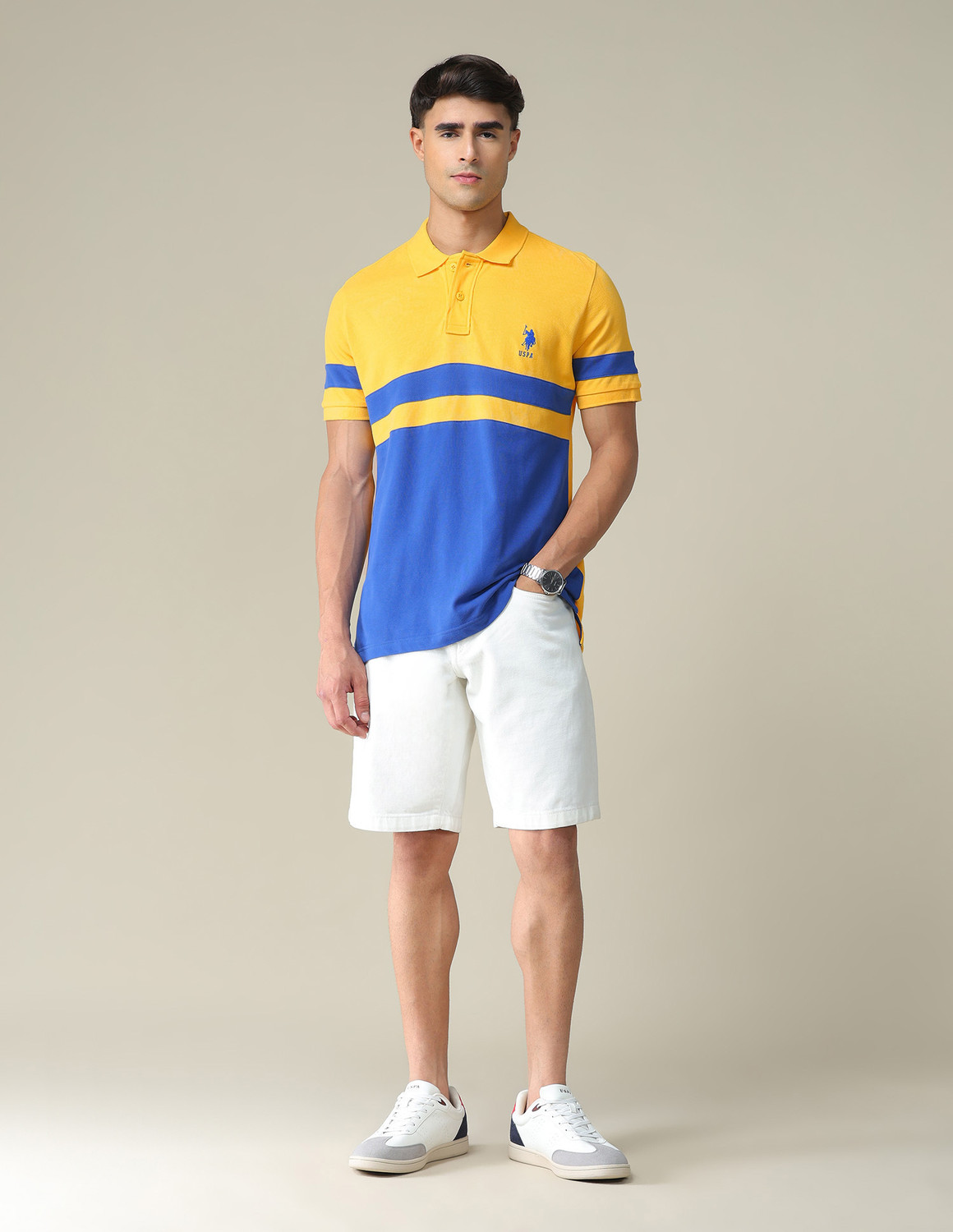 Image of U.S. POLO ASSN. Colorblock Men Polo Neck Yellow T-Shirt