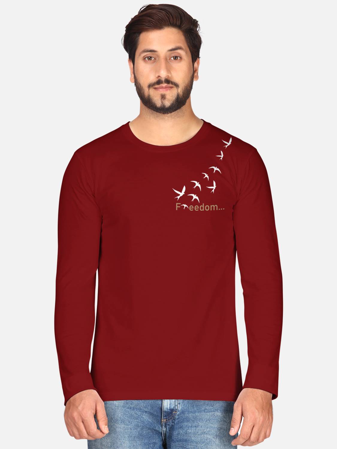 Bullmer Men Printed Round Neck Cotton Blend Maroon T-Shirt