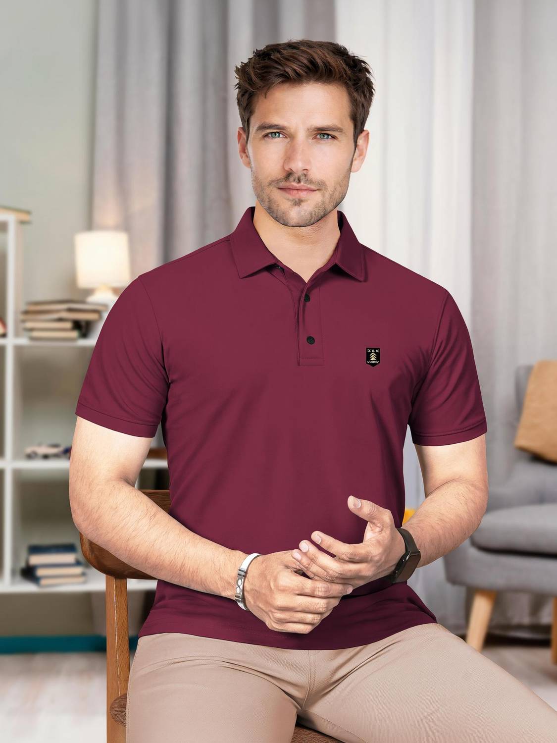 VeBNoR Solid Men Polo Neck Maroon T-Shirt
