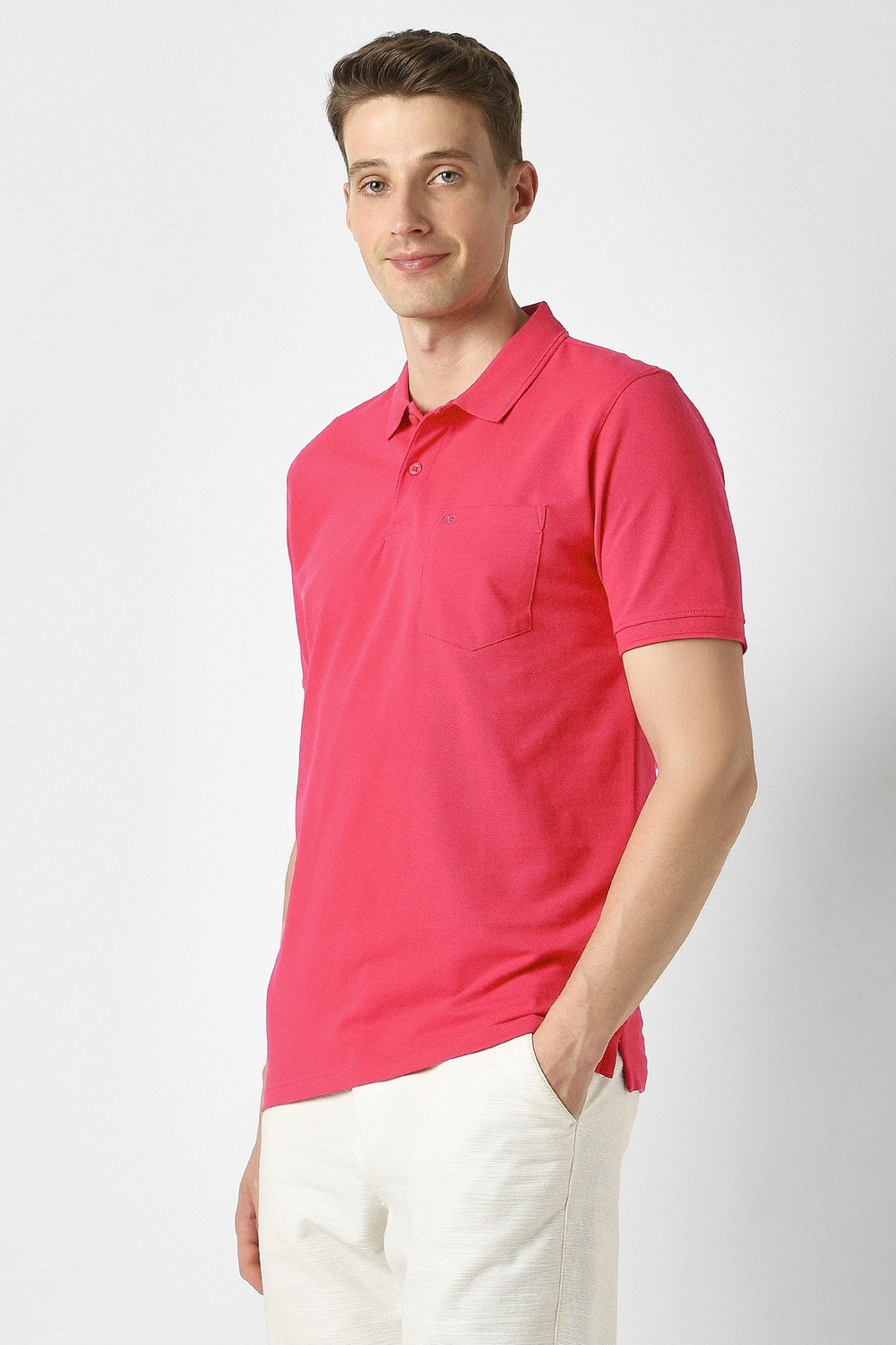 Image of PETER ENGLAND Solid Men Polo Neck Pink T-Shirt