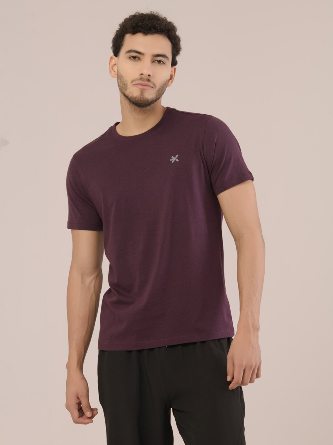 Image of HRX by Hrithik Roshan Solid Men Round Neck Purple T-Shirt
