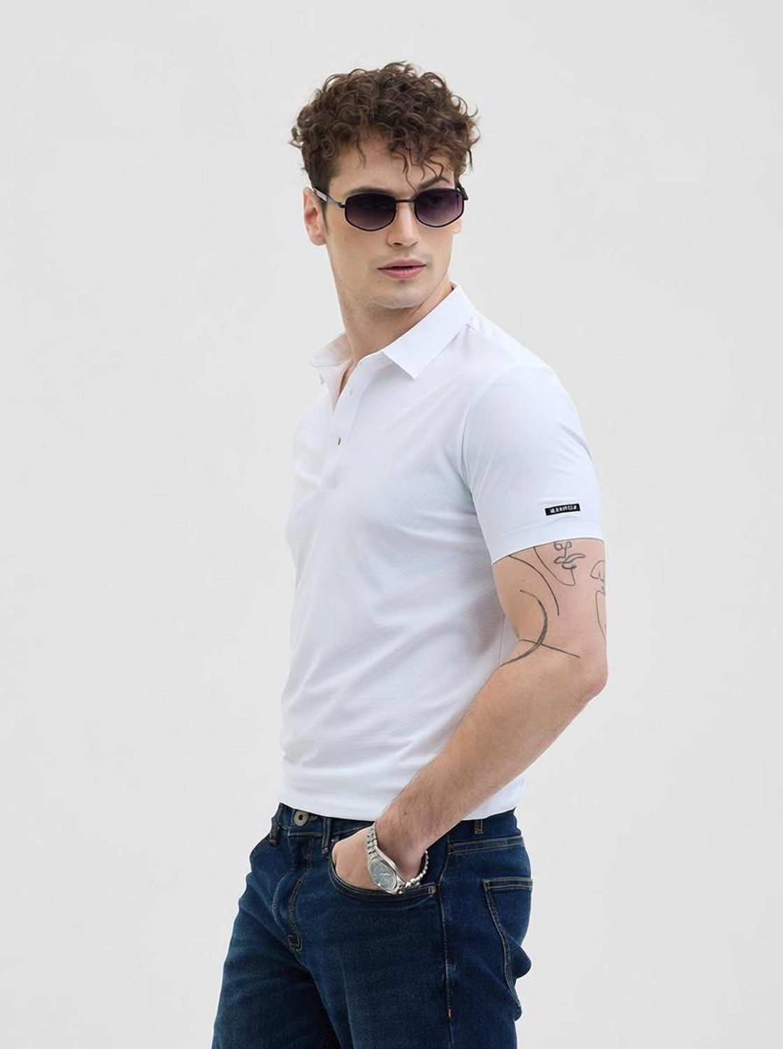 Image of Snitch Solid Men Polo Neck White T-Shirt