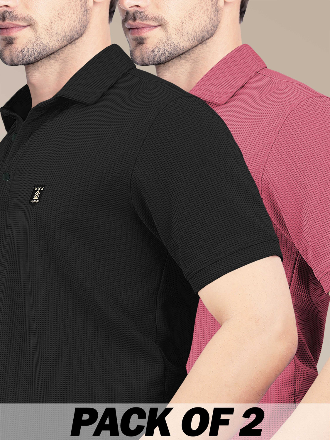 Image of VeBNoR Solid Men Polo Neck Black, Pink T-Shirt