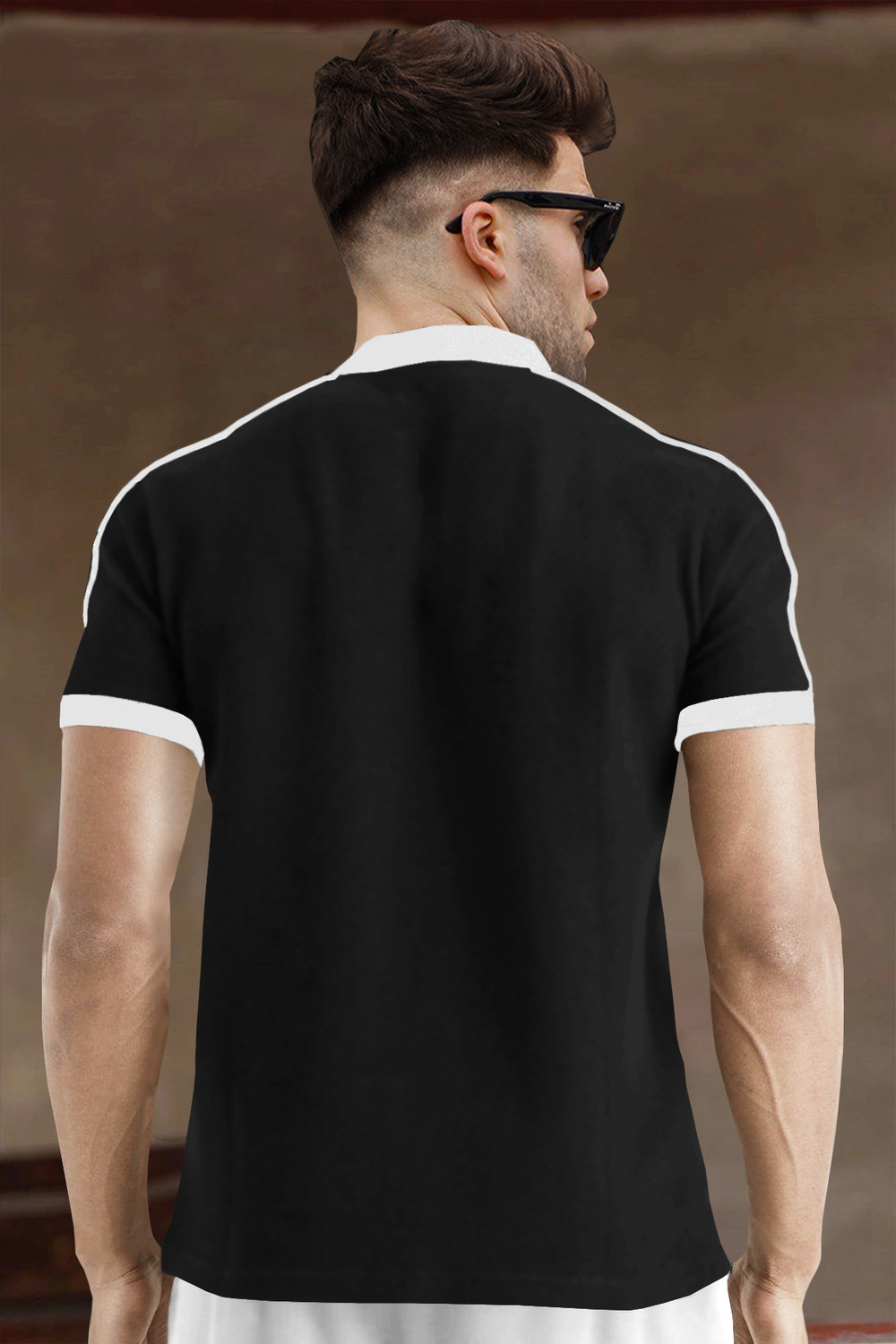 Image of TRIPR Solid Men Mandarin Collar Black, White T-Shirt