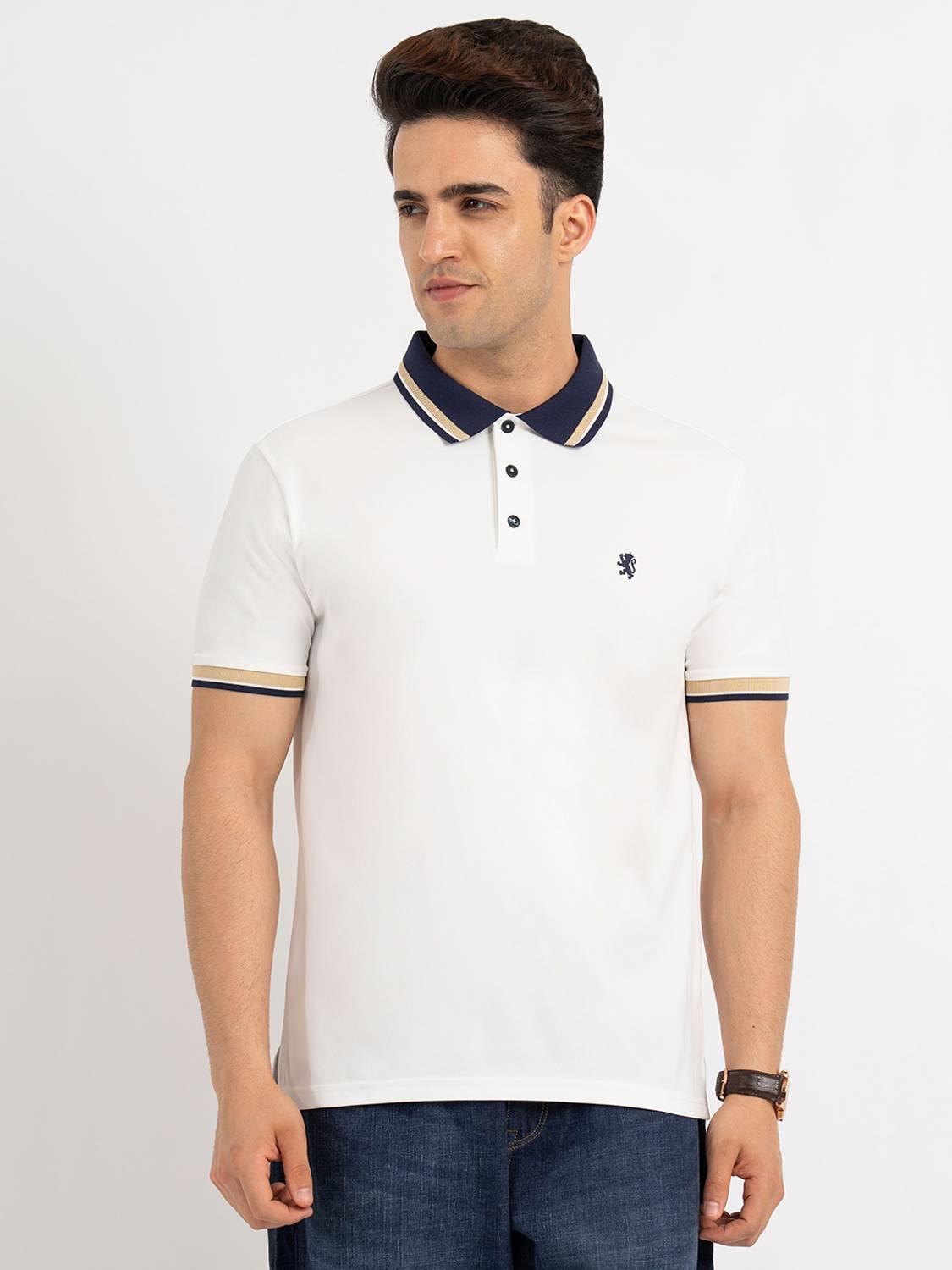 RED TAPE Men Polo Neck White T-Shirt Red - Image 2