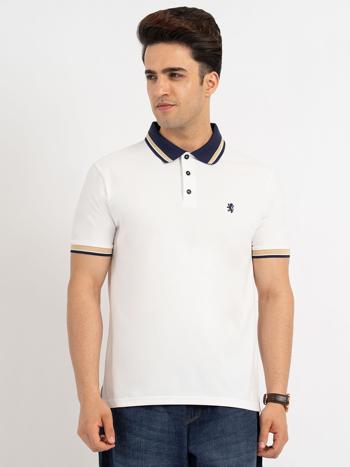 Image of RED TAPE Solid Men Polo Neck White T-Shirt