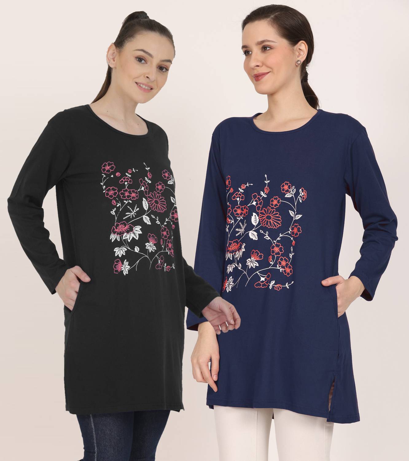 DASPRATION Printed Women Round Neck Black, Navy Blue T-Shirt