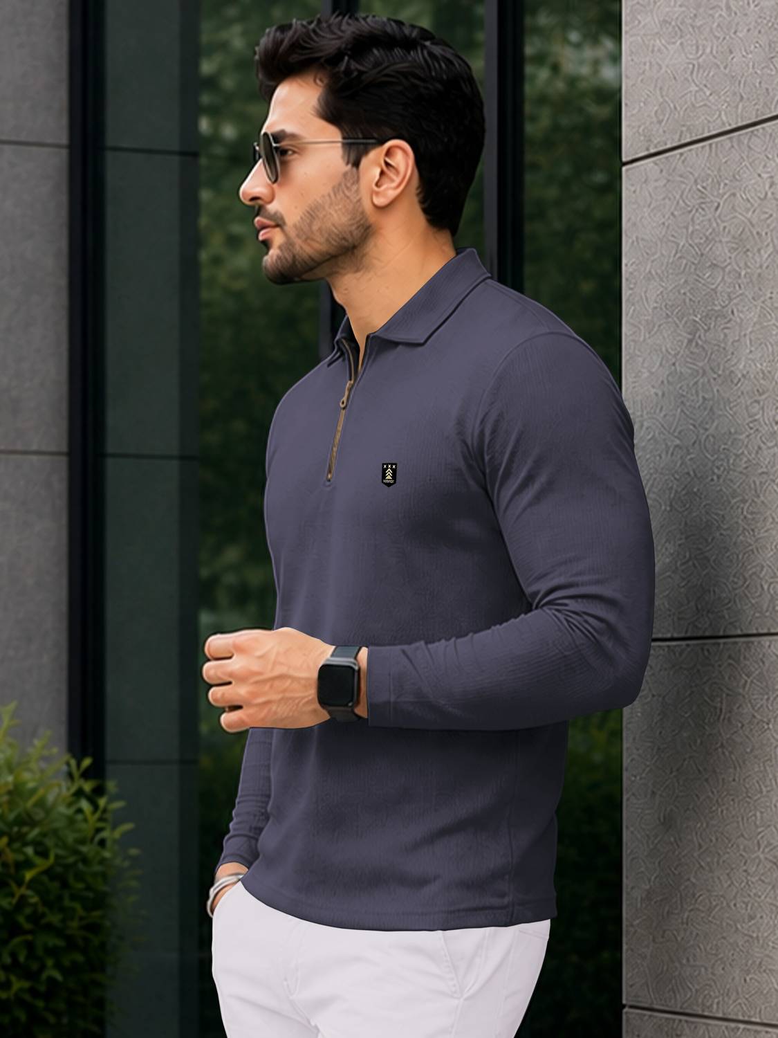 VeBNoR Men Zip Neck Grey T-Shirt - Image 4