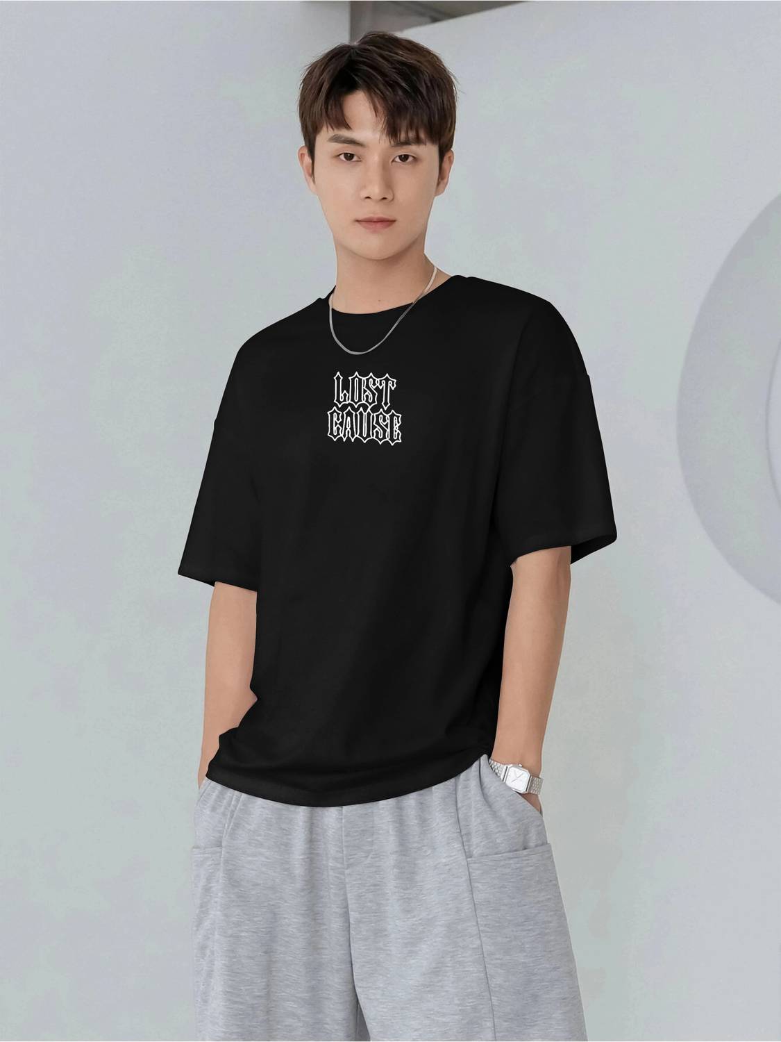 Jump Cuts Men Printed Round Neck Cotton Blend Black, Grey T-Shirt