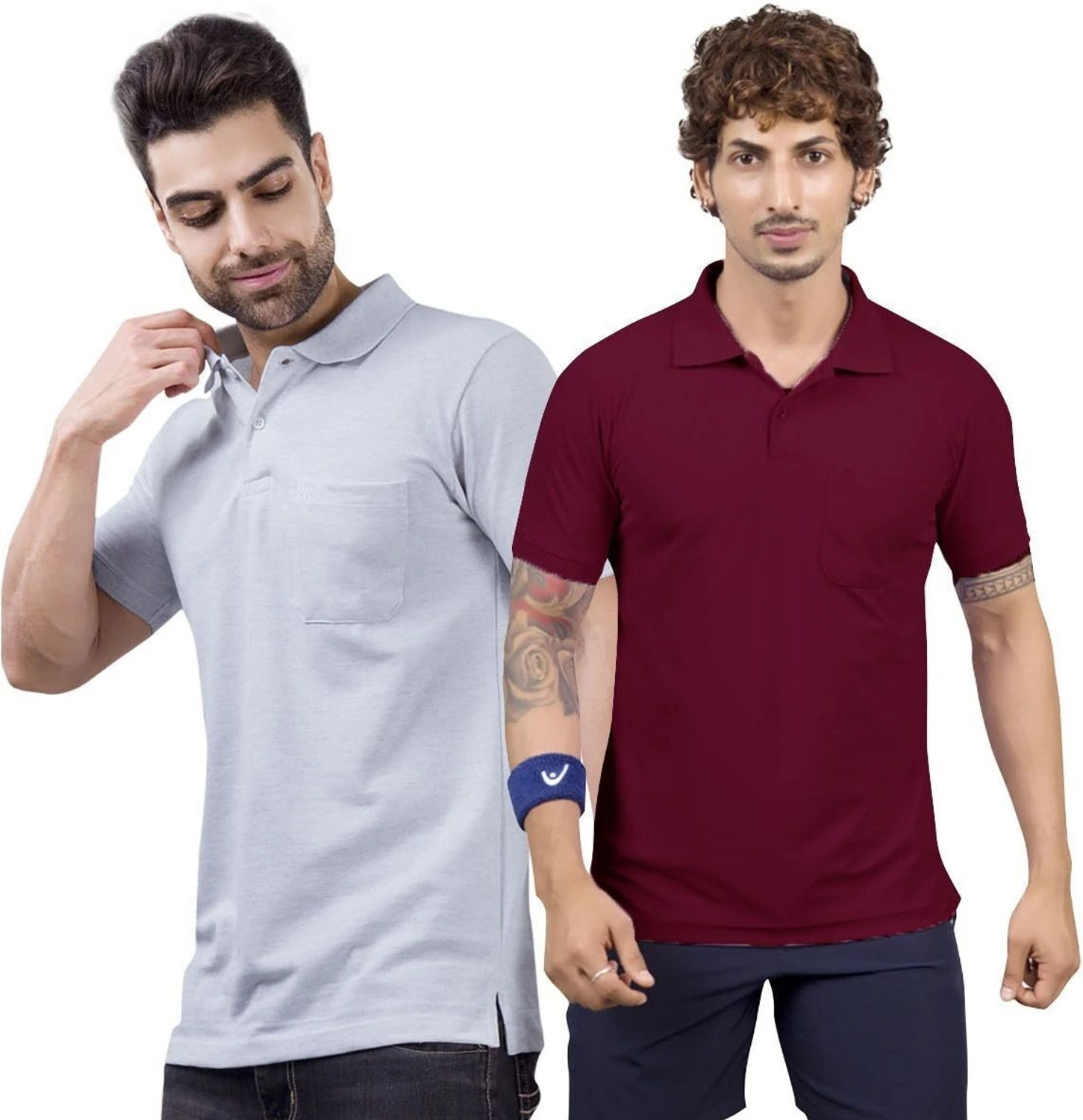 Image of M2HIT Solid Men Polo Neck Maroon T-Shirt