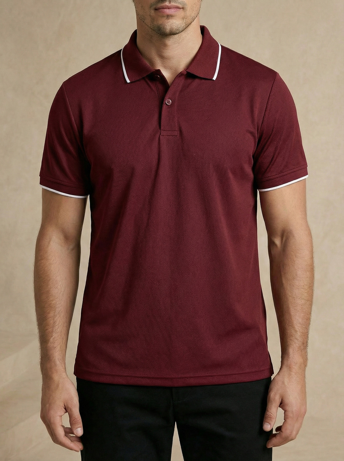 Image of CXL Self Design Men Polo Neck Maroon T-Shirt