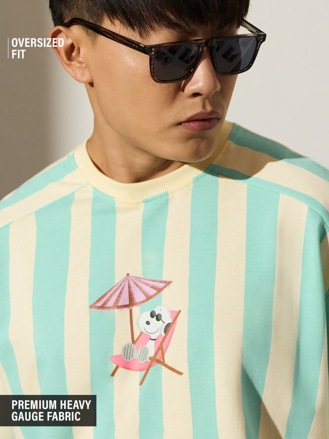 Image of The Souled Store Striped Men Round Neck Light Green T-Shirt